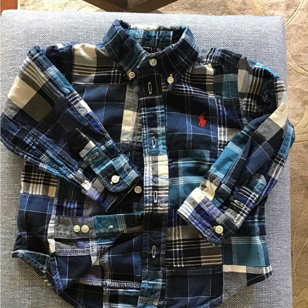 Ralph Lauren Madaras Cotton Shirt Button Down Plaid ‎ Patchwork Long Sleeves